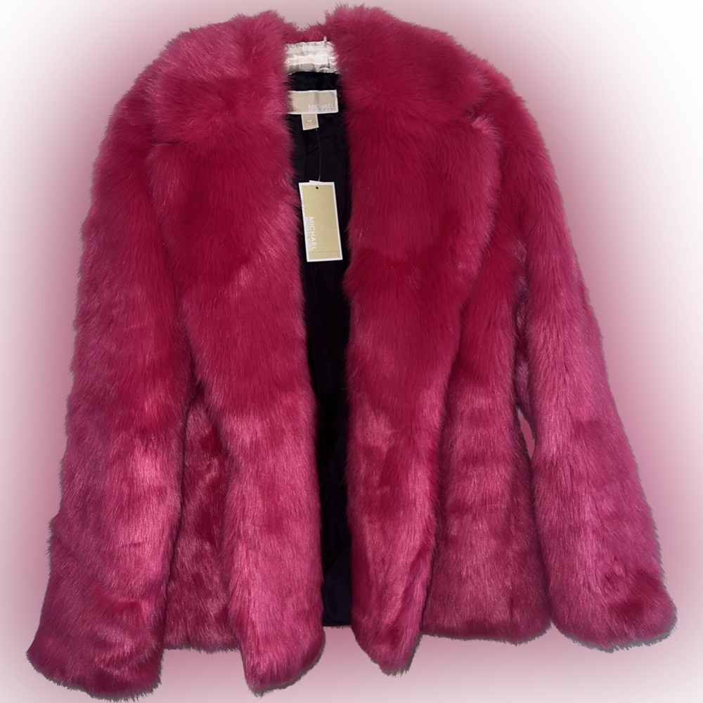 NWT-Michael Kors Faux fur pink jacket- size medium